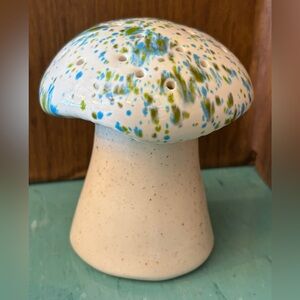 Large Arnels mushroom shakers drip glaze pottery white blue green speckled